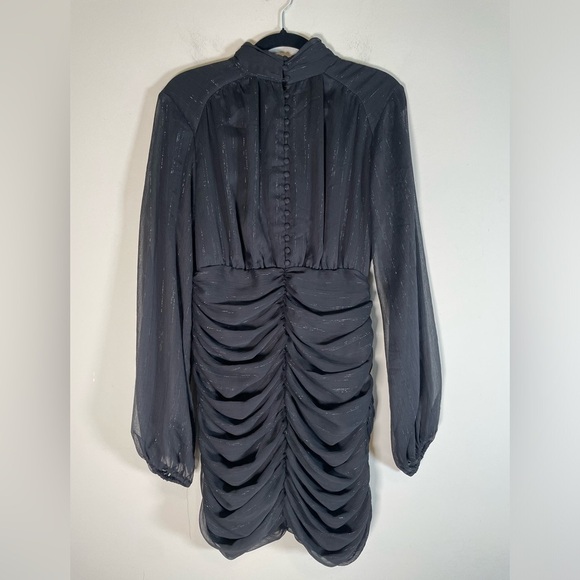 HOUSE OF HARLOW 1960 High Neck Metallic Black Ruched Bodycon Cocktail Dress Sz 4 - Picture 4 of 16
